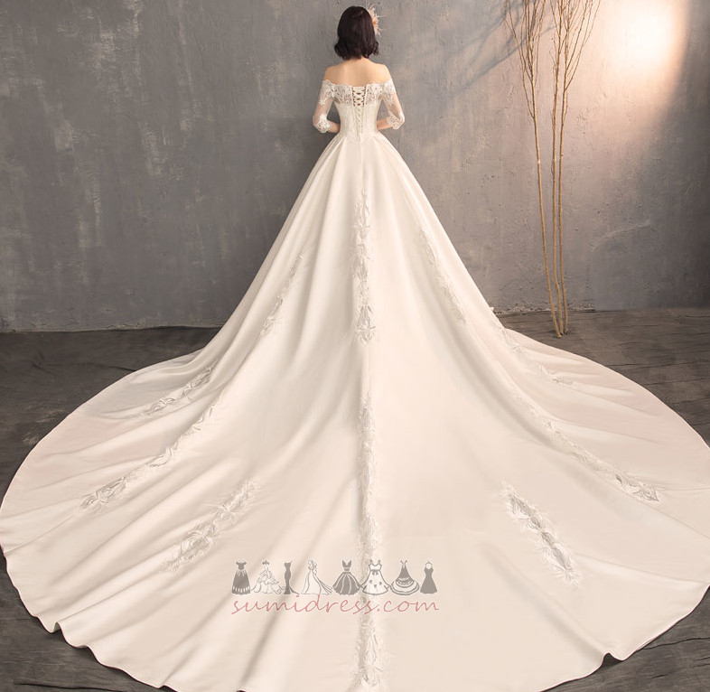 Tre fjerdedeler ermer Usynlig ermer Lang Off-the-Shoulder Formelle Bryllupskjole