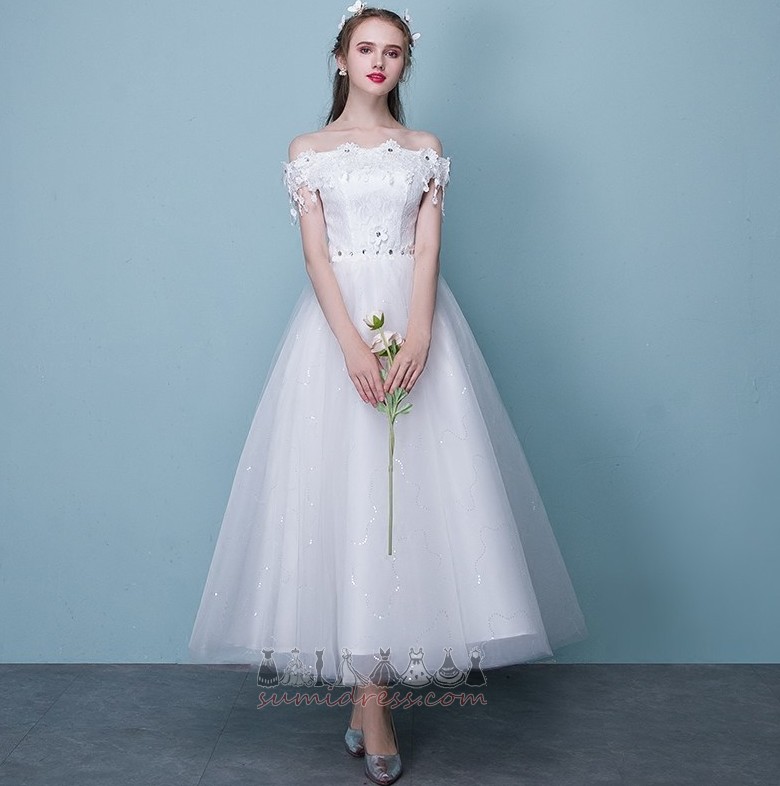 Tule Natuurlijk Glamoureuze Korte Mouwen Off-The-Shoulder Verbindend Bruid jurk