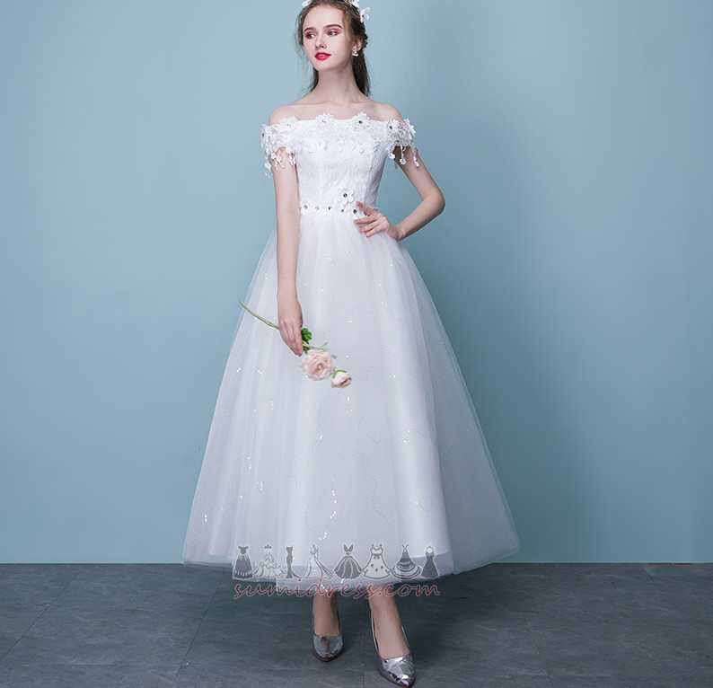 Tule Natuurlijk Glamoureuze Korte Mouwen Off-The-Shoulder Verbindend Bruid jurk