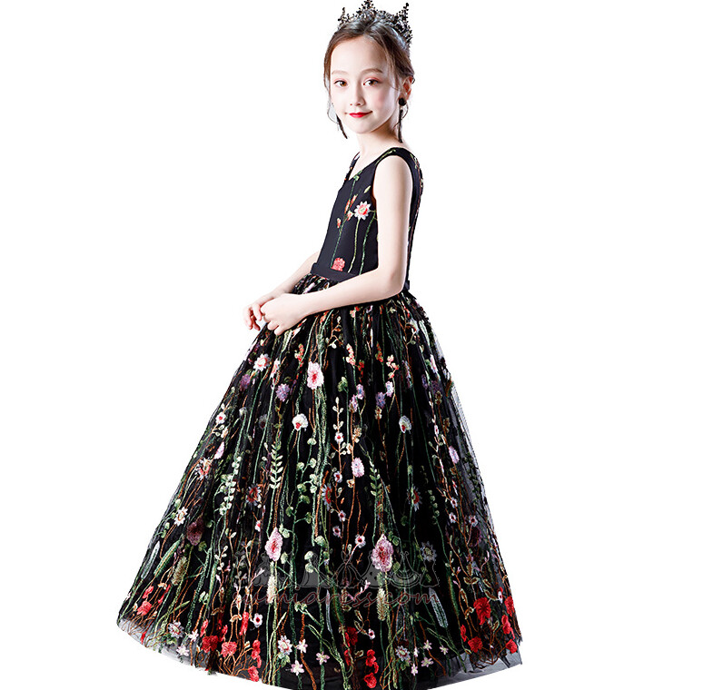 Tulle A-Line V-Neck Ankle Length Swing Elegant Flower Girl Dress