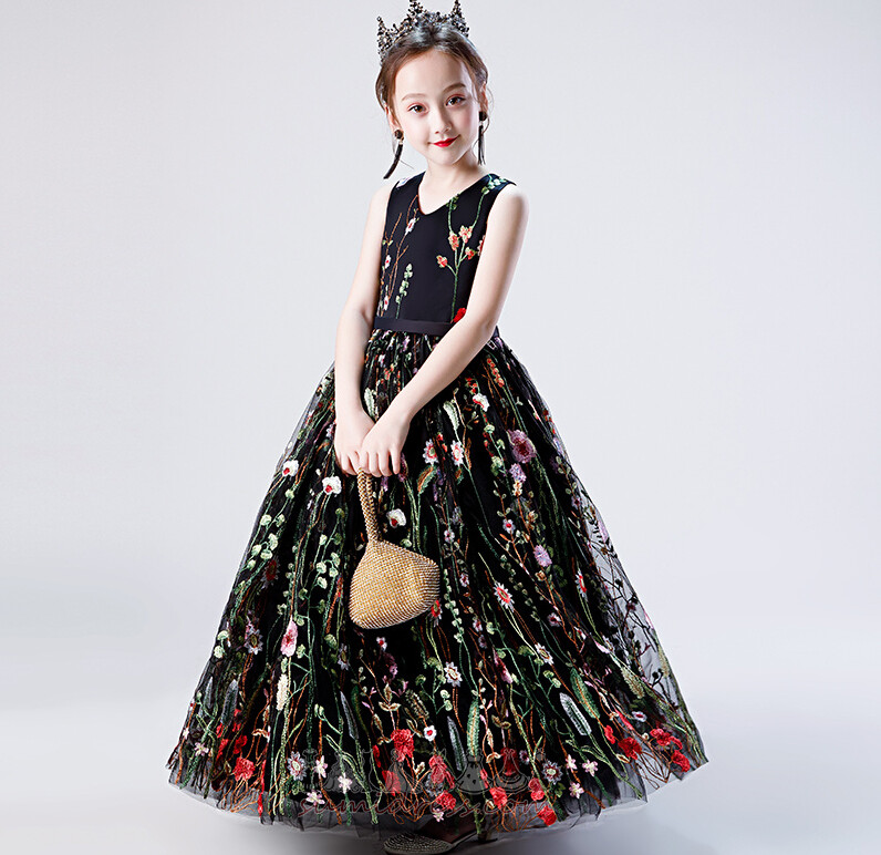 Tulle A-Line V-Neck Ankle Length Swing Elegant Flower Girl Dress