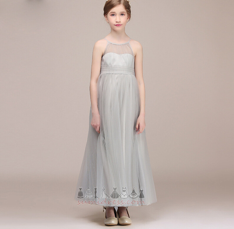 Tulle Ankle Length Medium Natural Waist Tiered Sleeveless Flower Girl Dress