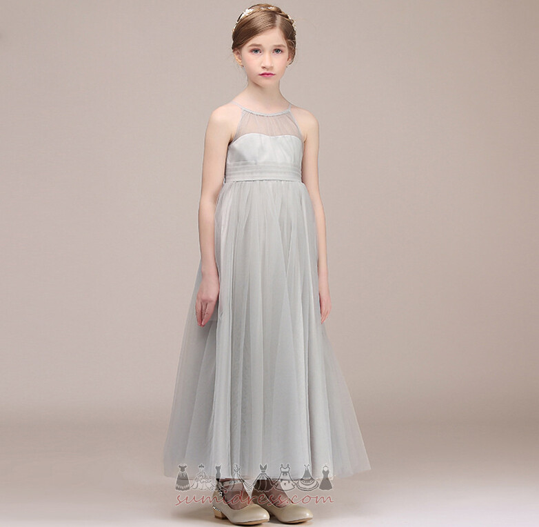 Tulle Ankle Length Medium Natural Waist Tiered Sleeveless Flower Girl Dress