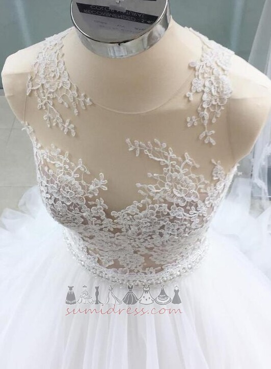 Tulle Beaded Belt Sweep Train Summer Pear Applique Wedding gown