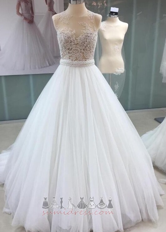 Tulle Beaded Belt Sweep Train Summer Pear Applique Wedding gown