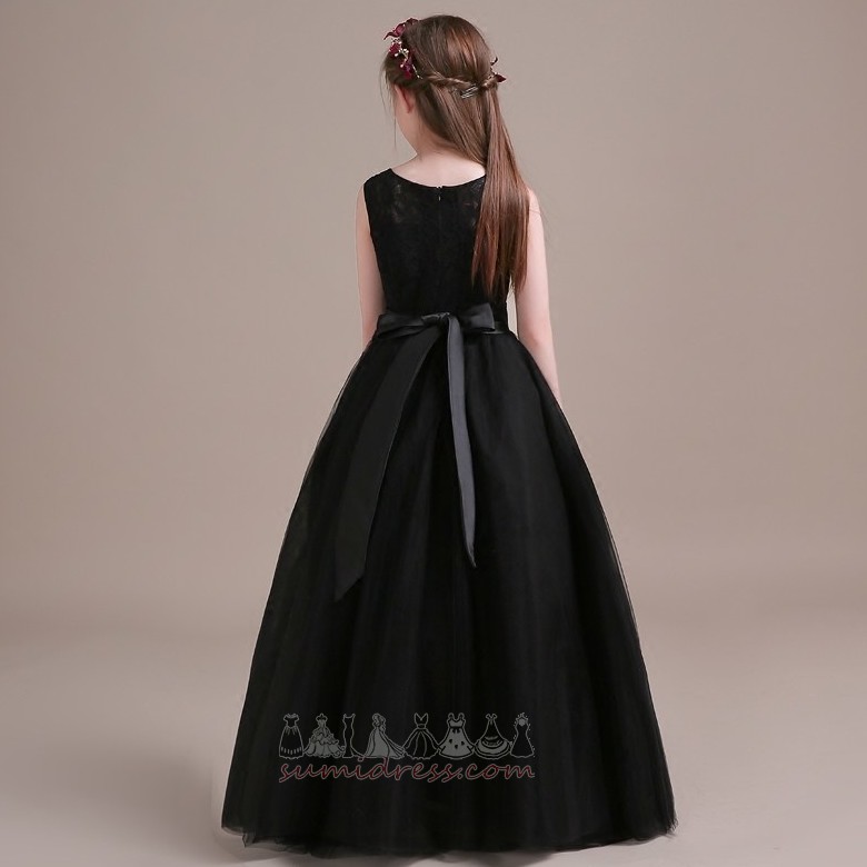 Tulle Formal Jewel Accented Bow Natural Waist Ankle Length Flower Girl Dress