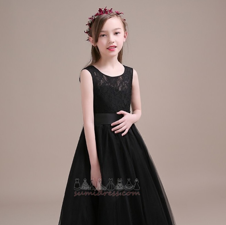 Tulle Formal Jewel Accented Bow Natural Waist Ankle Length Flower Girl Dress