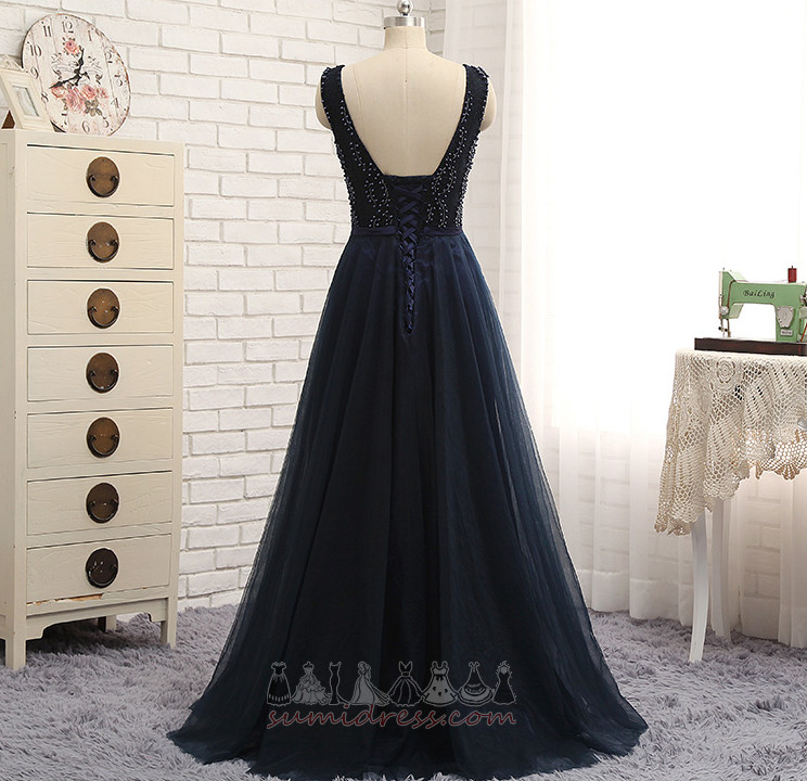 Tulle Formal Jewel Bodice Lace-up Sweep Train Sleeveless Prom Dress