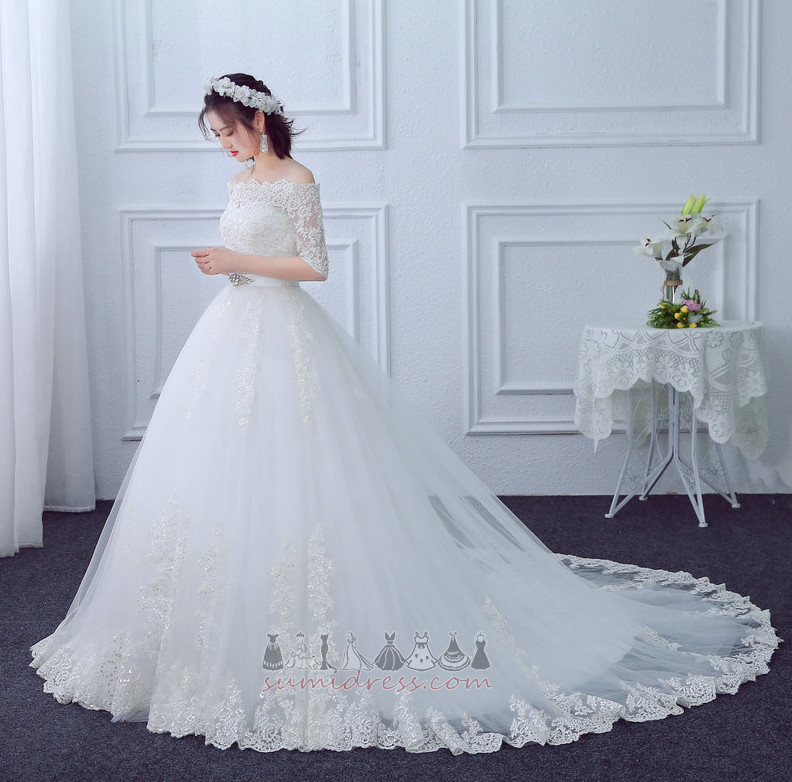 Tulle Formal Lace Overlay Short Sleeves Binding A-Line Wedding Dress