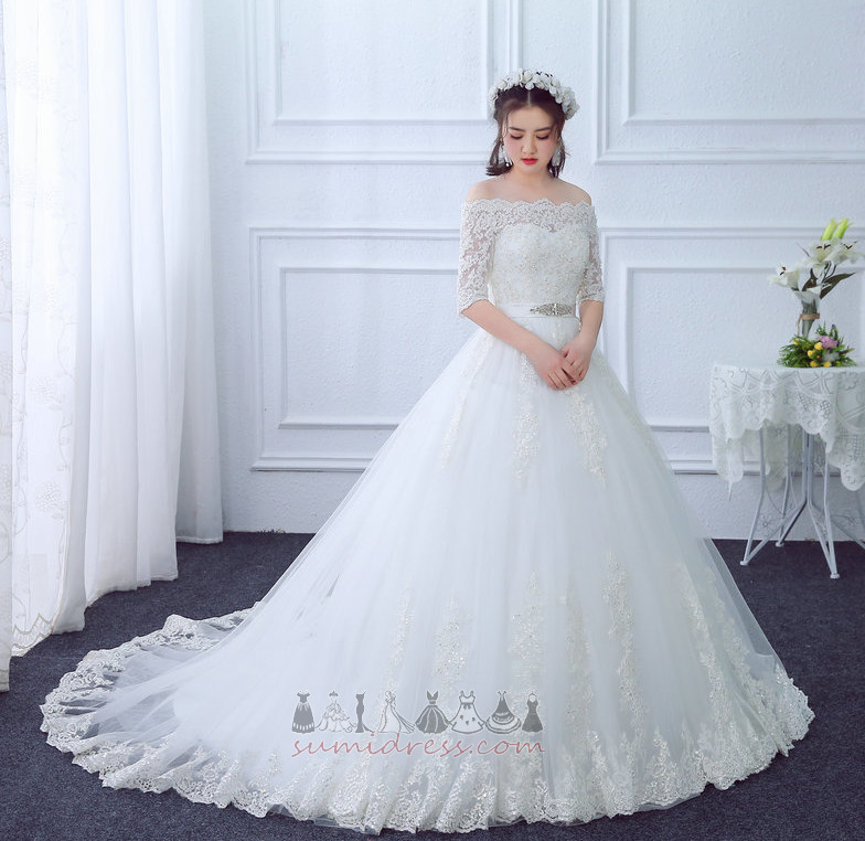 Tulle Formal Lace Overlay Short Sleeves Binding A-Line Wedding Dress
