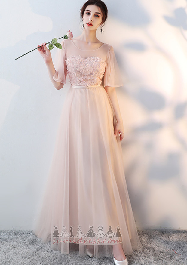 Tulle Half Sleeves Party Empire Waist Dew shoulder Illusion Sleeves Bridesmaid Dress