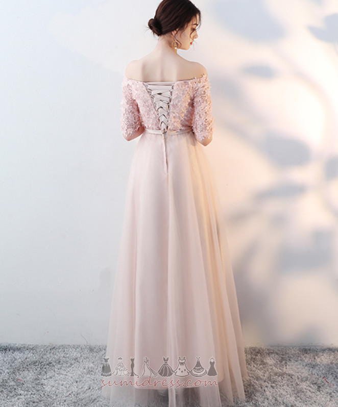 Tulle Half Sleeves Party Empire Waist Dew shoulder Illusion Sleeves Bridesmaid Dress