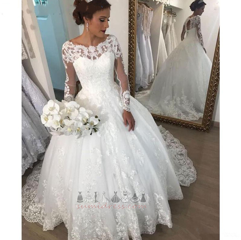 Tulle Illusion Sleeves Off Shoulder Long Hall A-Line Wedding Dress