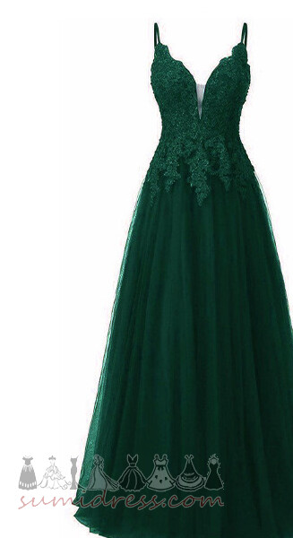 Tulle Long Natural Waist Spaghetti Straps Show/Performance Applique Evening Dress