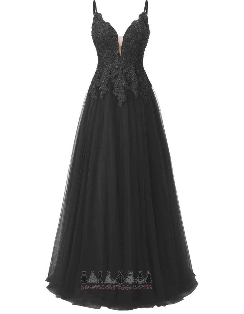 Tulle Long Natural Waist Spaghetti Straps Show/Performance Applique Evening Dress