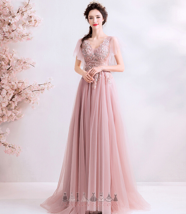 Tulle Loose Sleeves Deep v-Neck Multi Layer Show/Performance Evening Dress