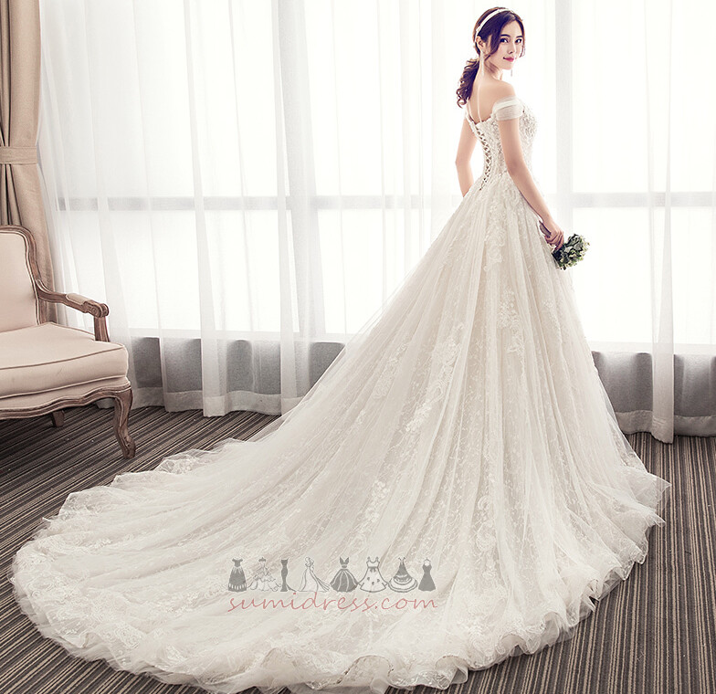 Tulle Natural Waist Short Sleeves Medium Off Shoulder Long Wedding Dress