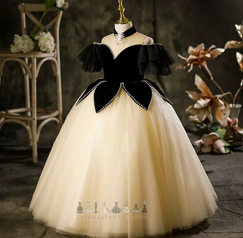 Tulle Pouf Sleeves Fall Off Shoulder Short Sleeves Draped Flower Girl gown