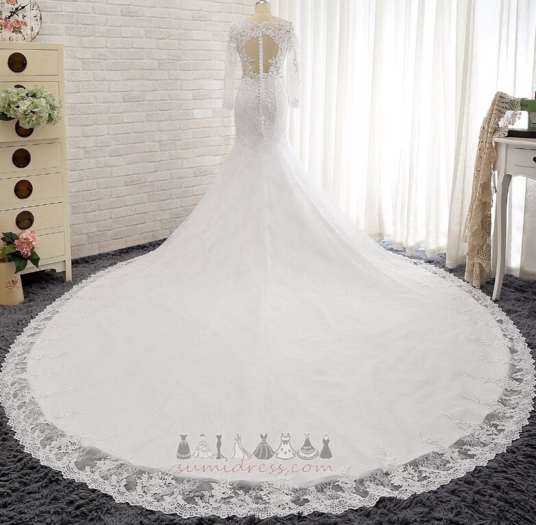 Tulle Royal Train Jewel Lace Overlay Illusion Sleeves Winter Wedding Dress