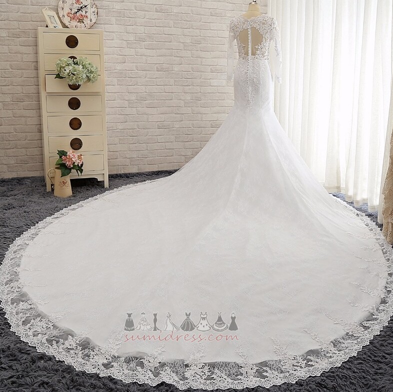Tulle Royal Train Jewel Lace Overlay Illusion Sleeves Winter Wedding Dress