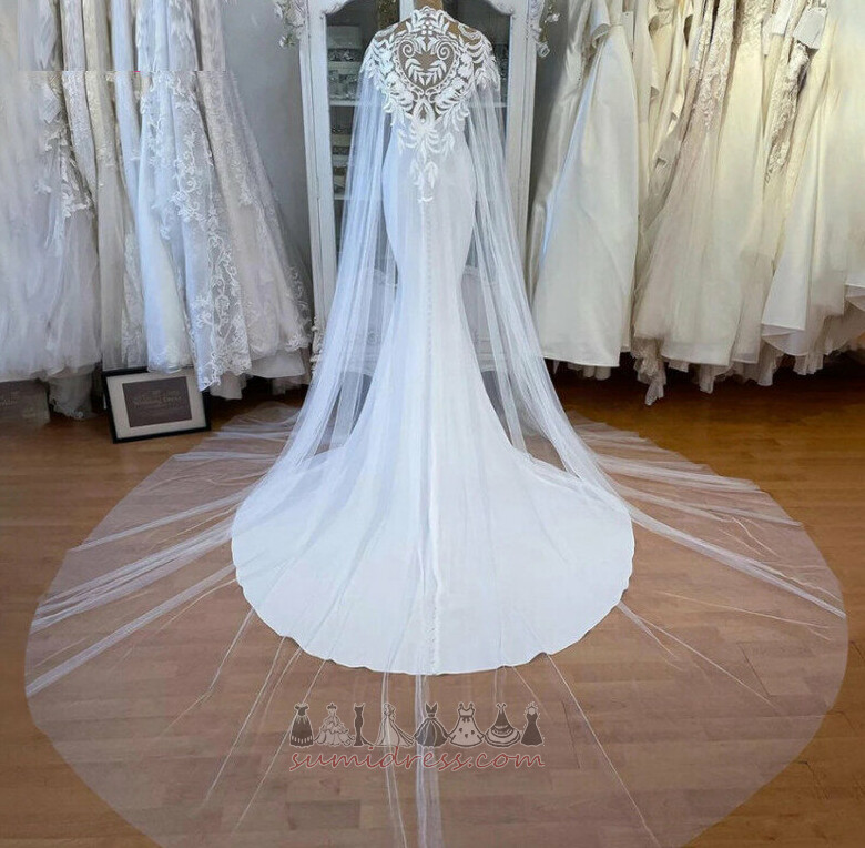 Tulle Sweep Train Applique Sheath Long Elegant Wedding Dress