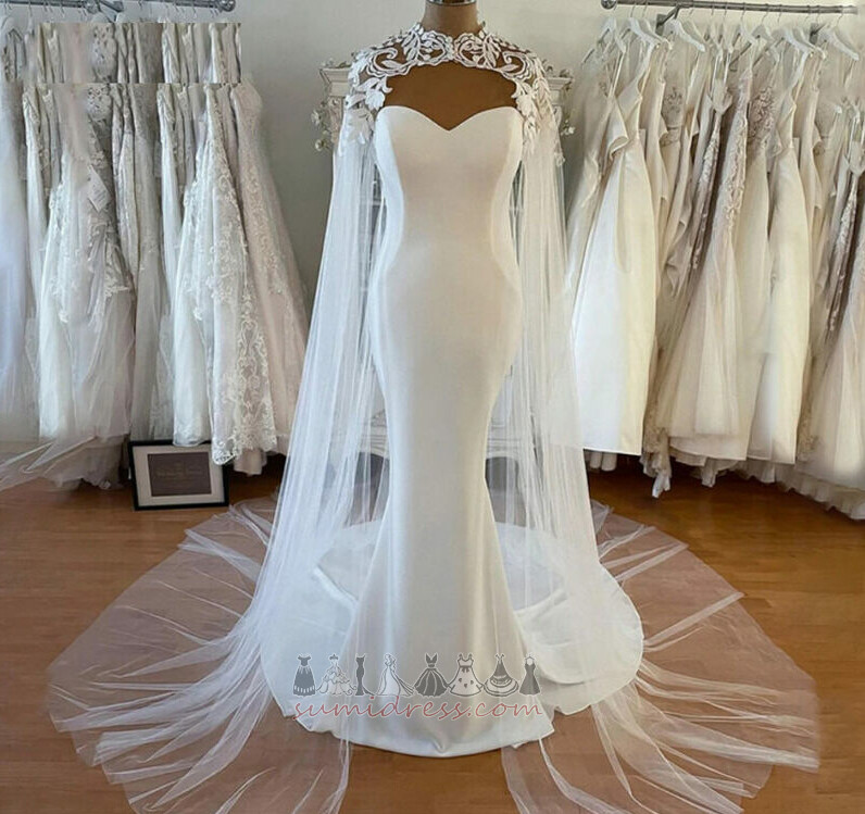 Tulle Sweep Train Applique Sheath Long Elegant Wedding Dress