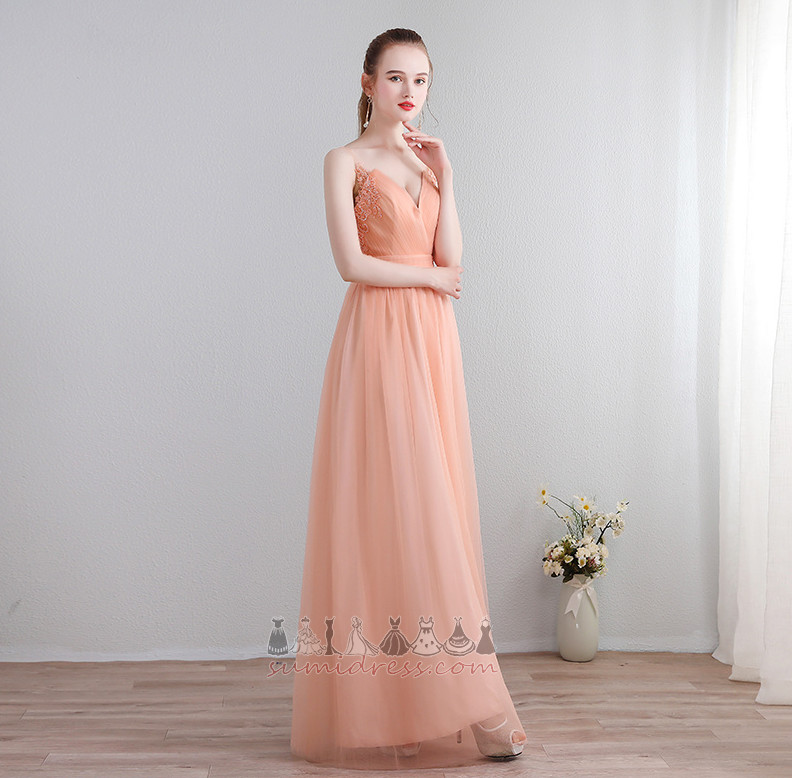 Tulle V-Neck Simple Pleated Natural Waist A-Line Bridesmaid Dress