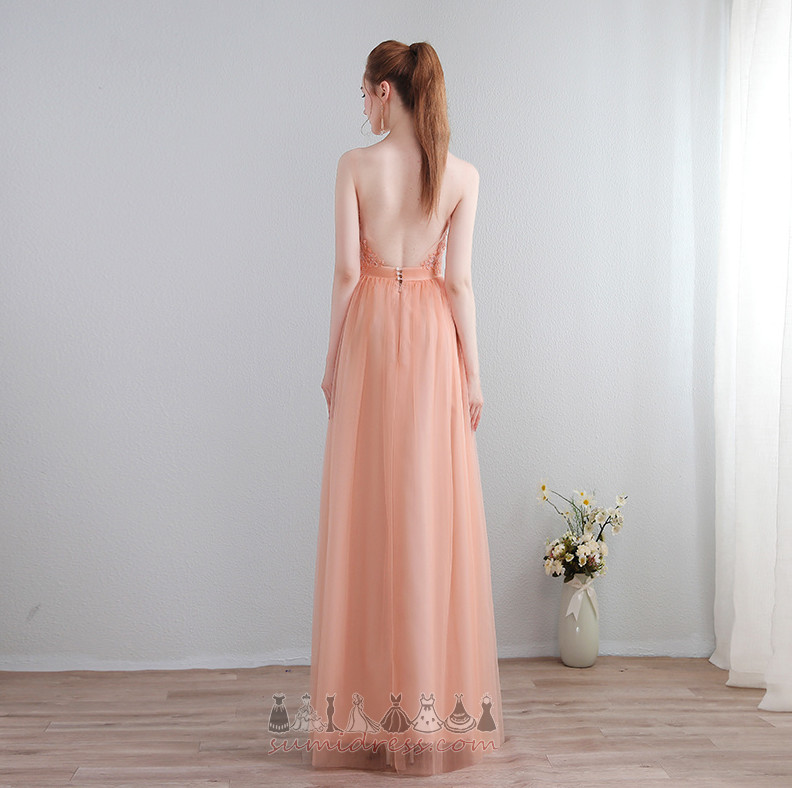 Tulle V-Neck Simple Pleated Natural Waist A-Line Bridesmaid Dress