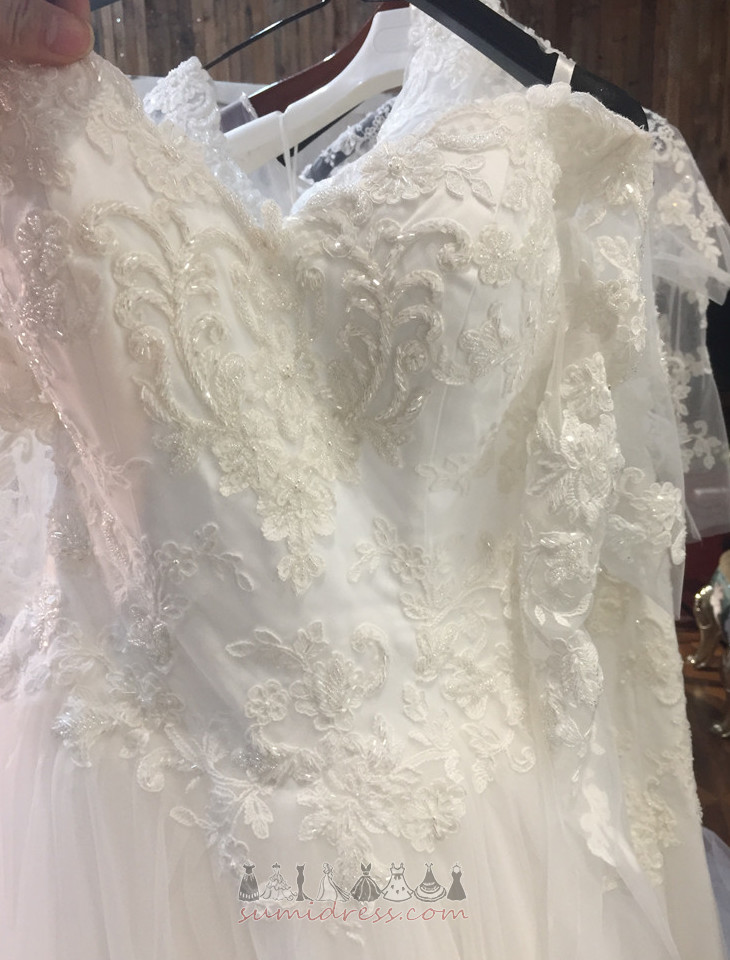 Tulle Zipper Up Natural Waist Church Long Sleeves A-Line Wedding Dress