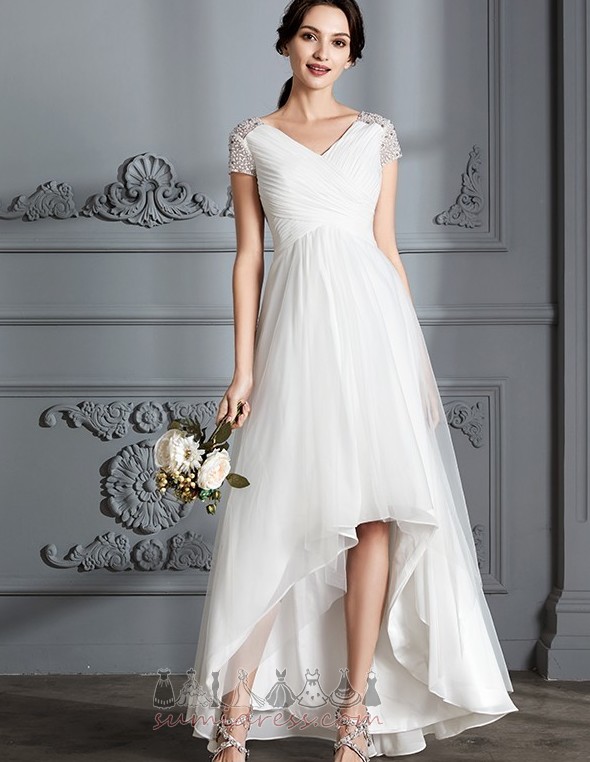 Tyl Střední Střední pasu Krátký rukáv Zip až Lištování Svatební šaty