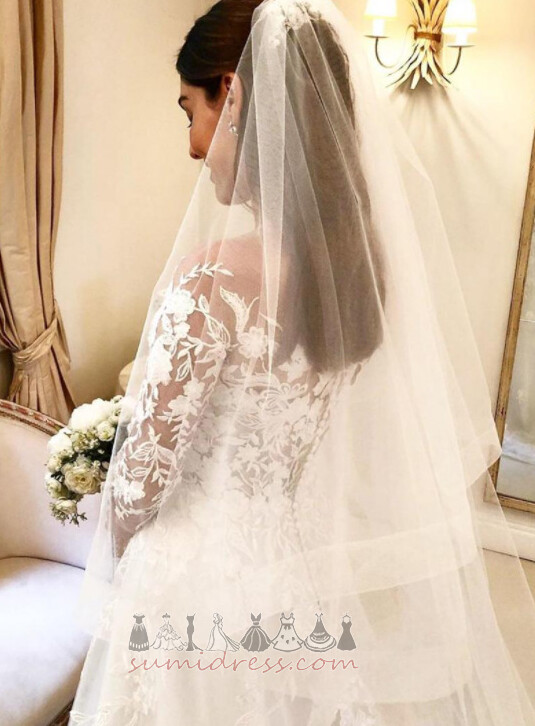Tyll Elegant Natural Midja llusion ärmar Höst A-linjeformat Bröllopsklänning