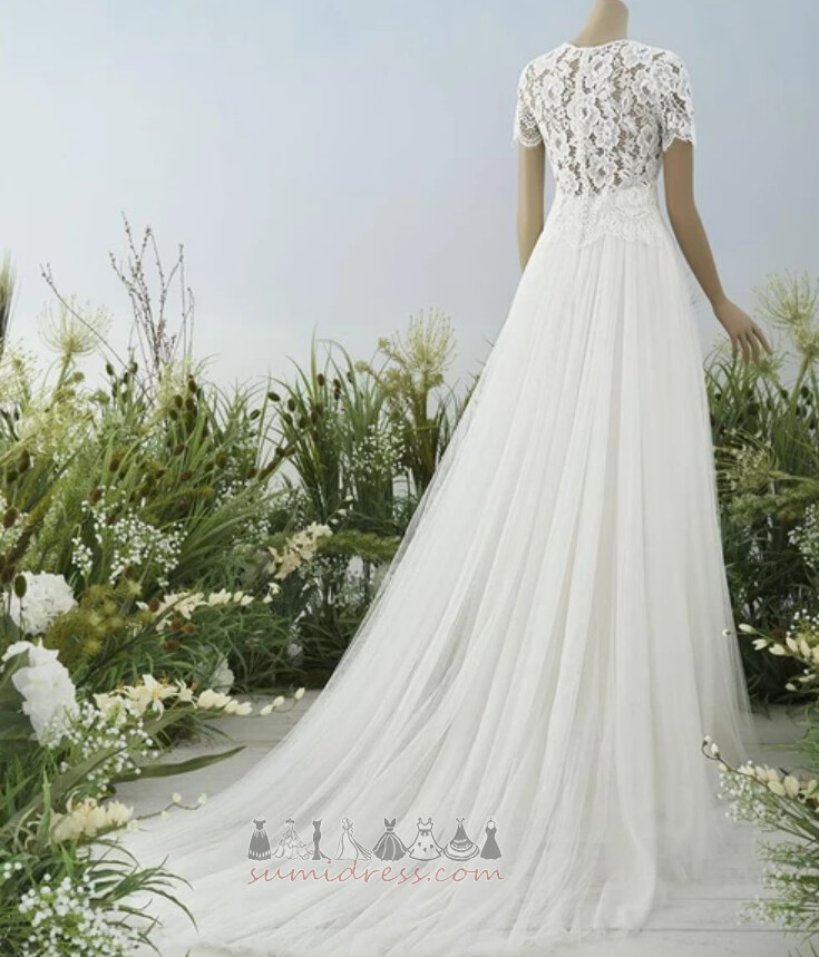 Tyll Medium Multi Layer Golv-längd Juvel Natural Midja Bröllopsklänning