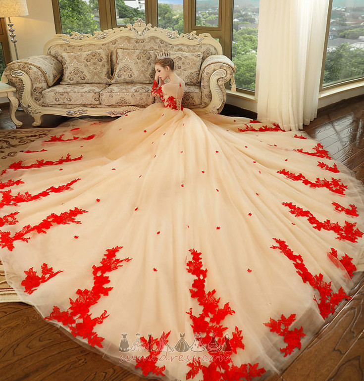 Ударения розетка Природен кръста дълго Дълги ръкави Хол Царския влак сватбена рокля