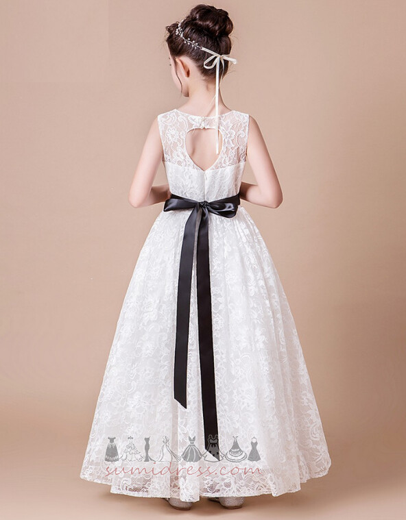 Uden ærmer Naturlig Talje Vis / Ydeevne Jewel Collar A-linje Lace Blomst pige kjole