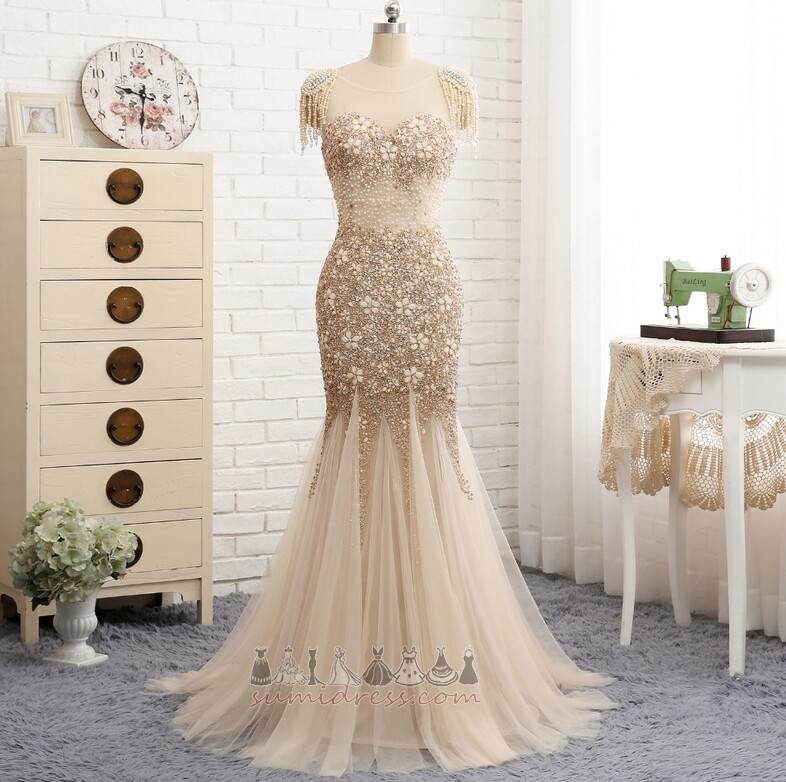 Uten Ermer Off-the-Shoulder Glidelås Chic Tyll Sommer Aftenkjole