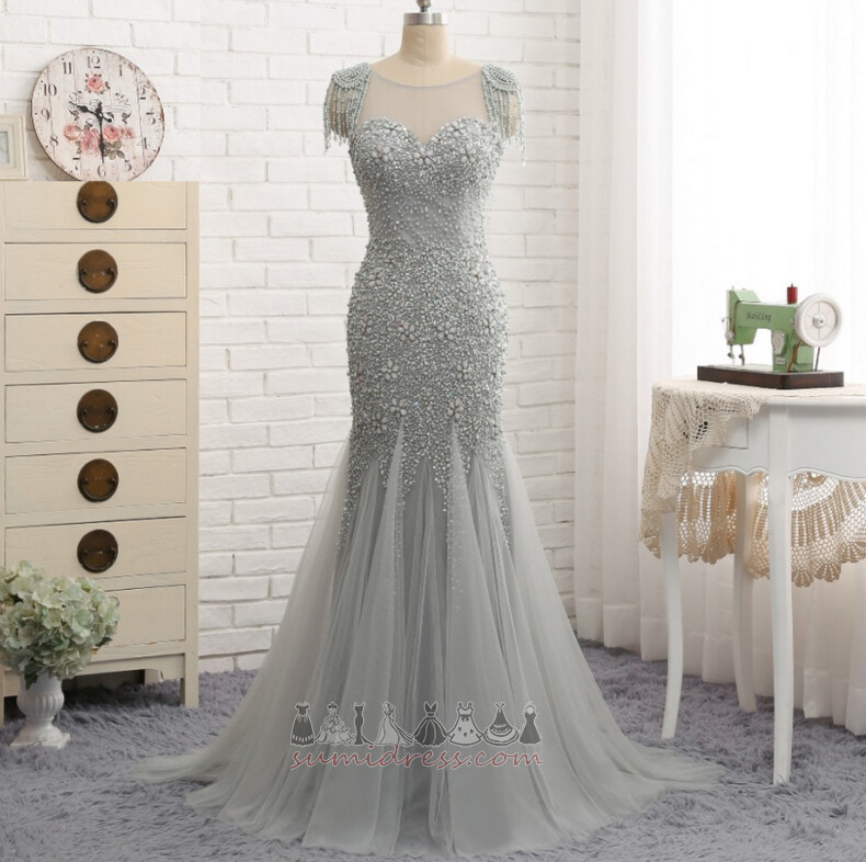 Uten Ermer Off-the-Shoulder Glidelås Chic Tyll Sommer Aftenkjole