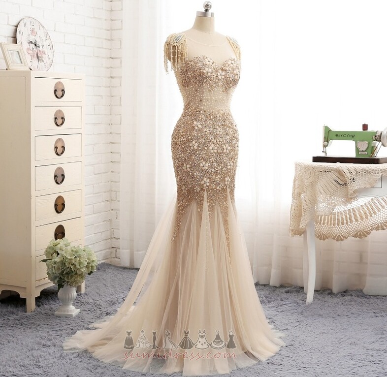 Uten Ermer Off-the-Shoulder Glidelås Chic Tyll Sommer Aftenkjole