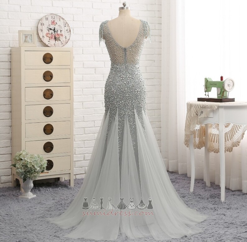 Uten Ermer Off-the-Shoulder Glidelås Chic Tyll Sommer Aftenkjole