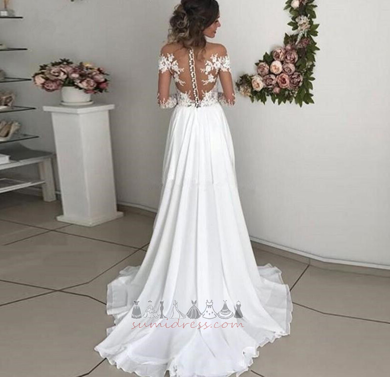 Uzun kollu Aplikler Orta Uzun Plaj Şifon Düğün Elbise