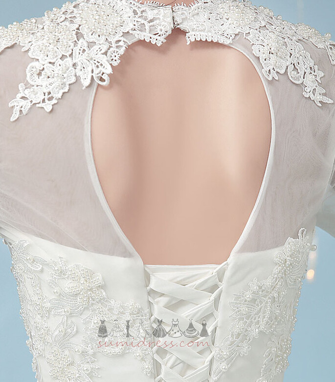 Uzun kollu Dantel kaplaması Kat uzunluğu Açık Mücevher Dantel Düğün Elbise