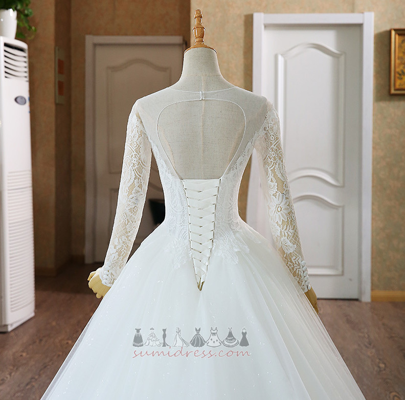Uzun kollu Dantel Resmi Kilise Doğal belden Dantel Düğün Elbise