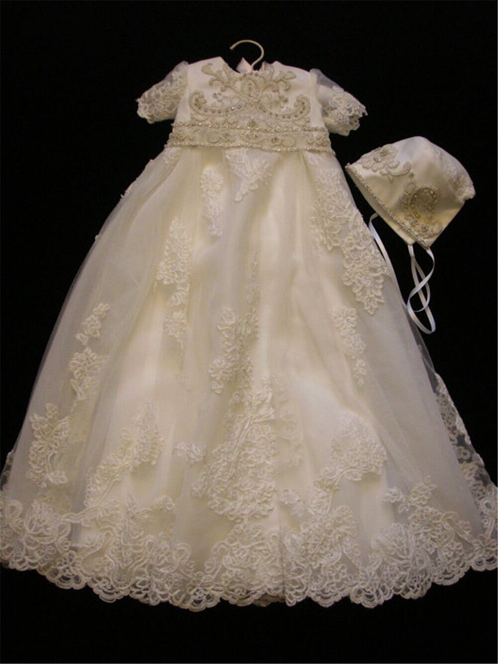 Uzun Orta Dantel Kısa kollu Mücevher Dantel Çiçek kız elbise