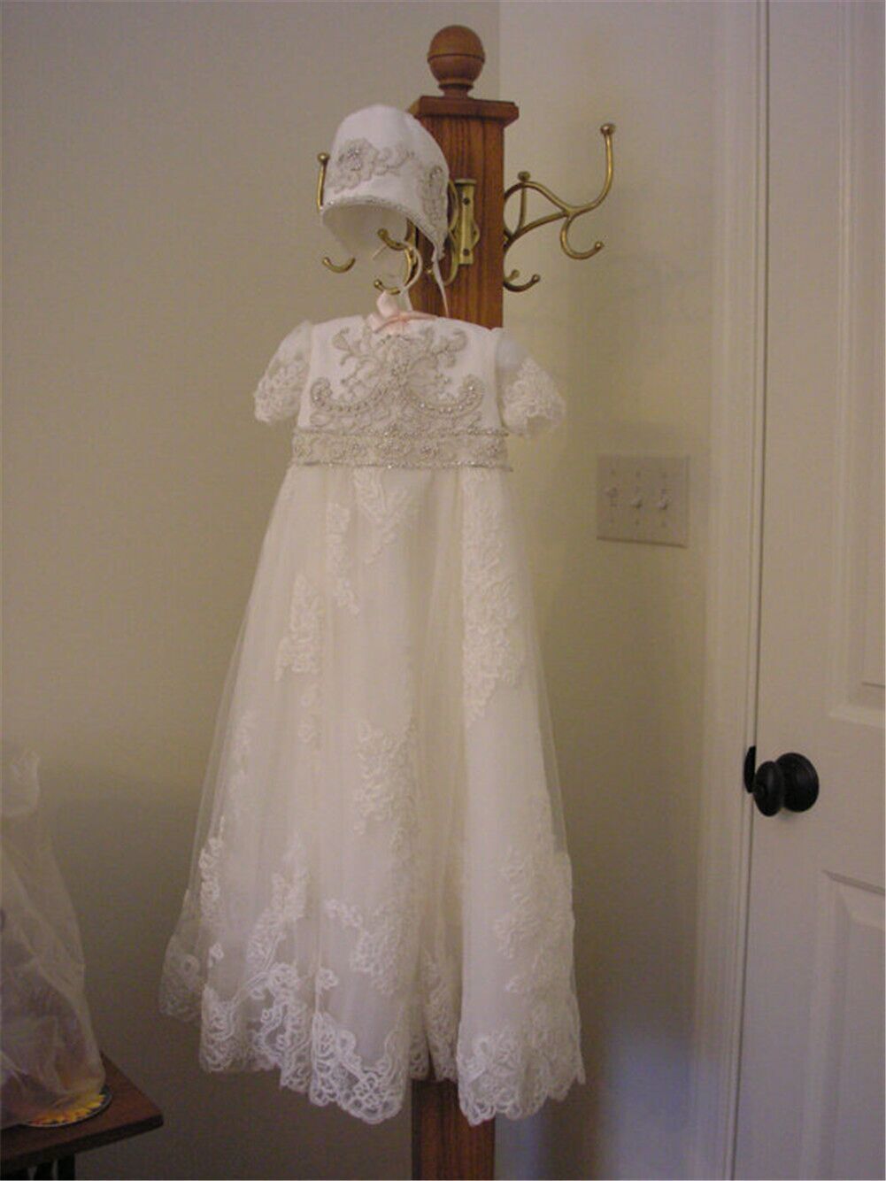 Uzun Orta Dantel Kısa kollu Mücevher Dantel Çiçek kız elbise