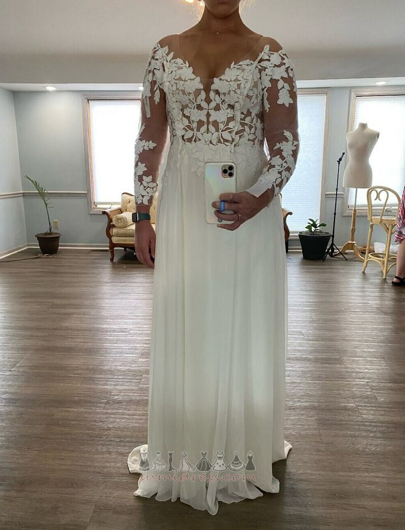 Uzun Zarif İllüzyon kollu Bahar Orta Bir çizgi Düğün Elbise