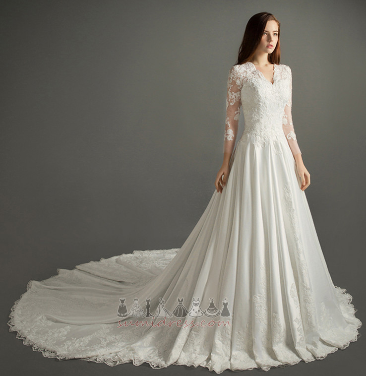 V-Ausschnitt Satin Elegante Durchsichtige Ärmel Lange Rückenfrei Hochzeitskleid