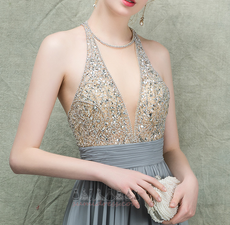 V-hals Mousserende Krystal A-linje Chiffon juvelbesatte overdelen Prom kjole