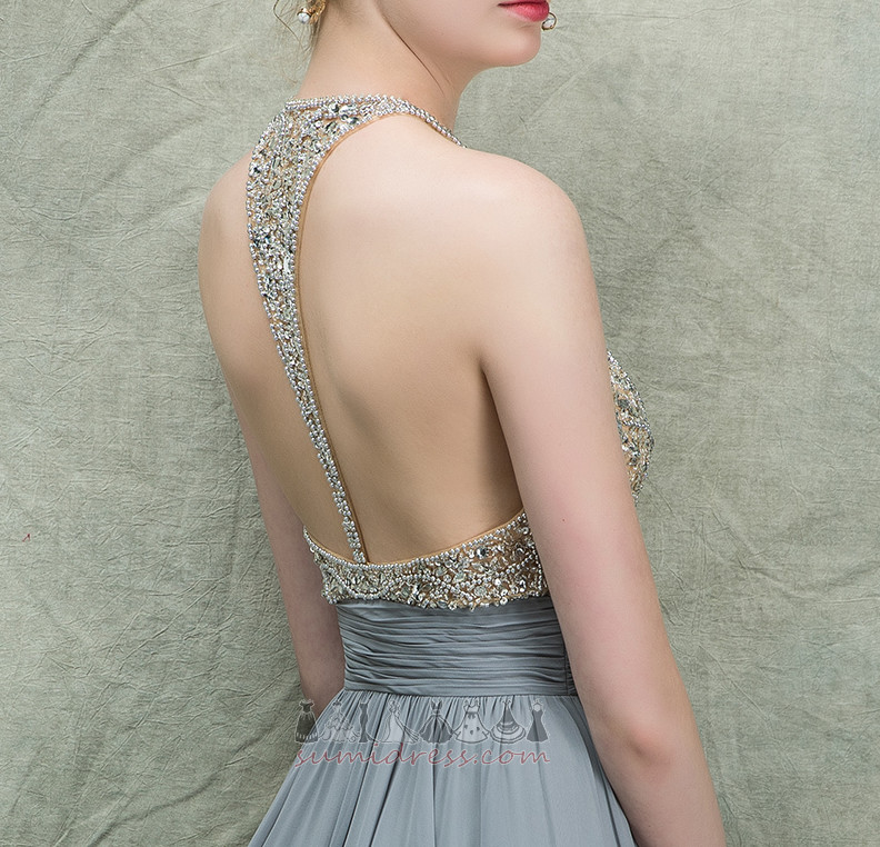 V-hals Mousserende Krystal A-linje Chiffon juvelbesatte overdelen Prom kjole
