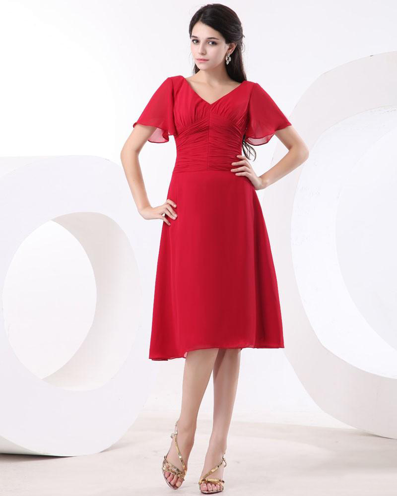 V-kaklo Elegantiškas Marškinėliai Rudenį Trumpomis rankovėmis Pamergė suknelė