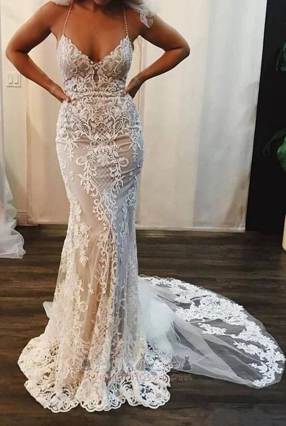 V-Neck Applique Elegant Long Zipper Up A-Line Wedding Dress