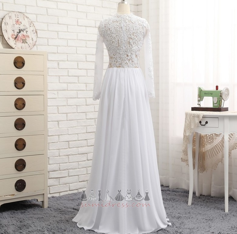 V-Neck Elegant Long Sleeves A-Line Zipper Up Beach Wedding Dress
